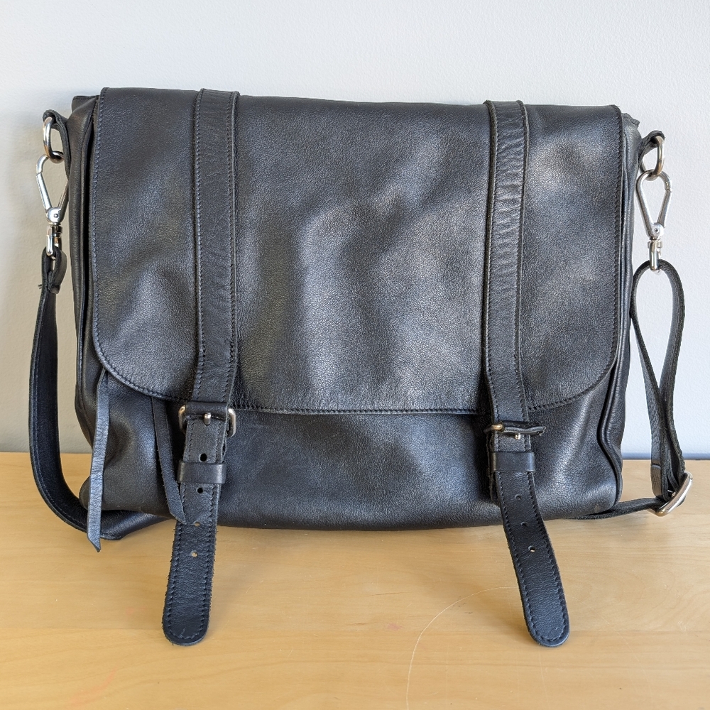 Roots | Black Modern Satchel Tribe Leather, Messenger Bag